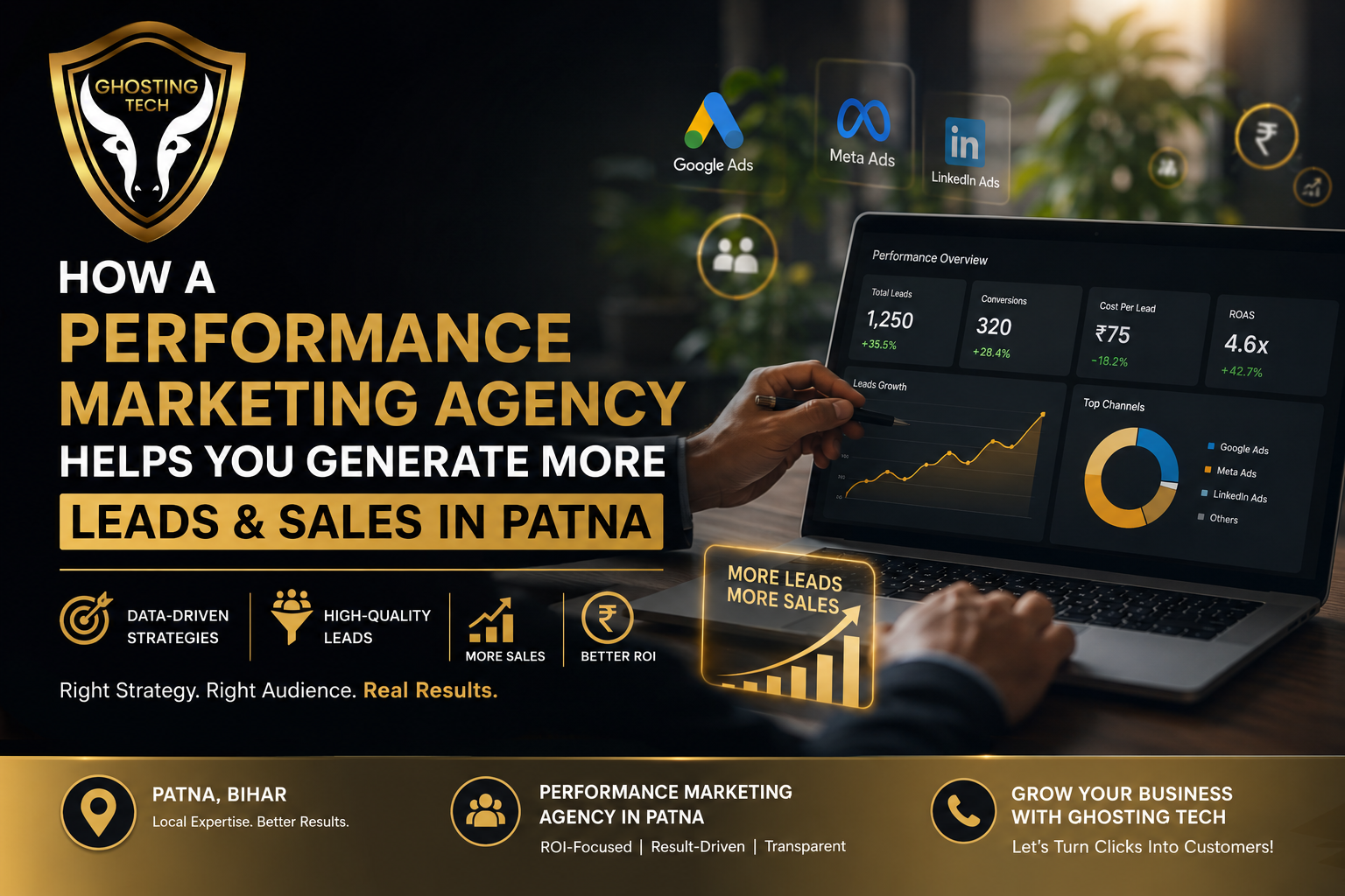 Performance Marketing Agency in Patna helping businesses generate more leads and sales through Google Ads, Meta Ads, and ROI-focused digital marketing by Ghosting Tech.